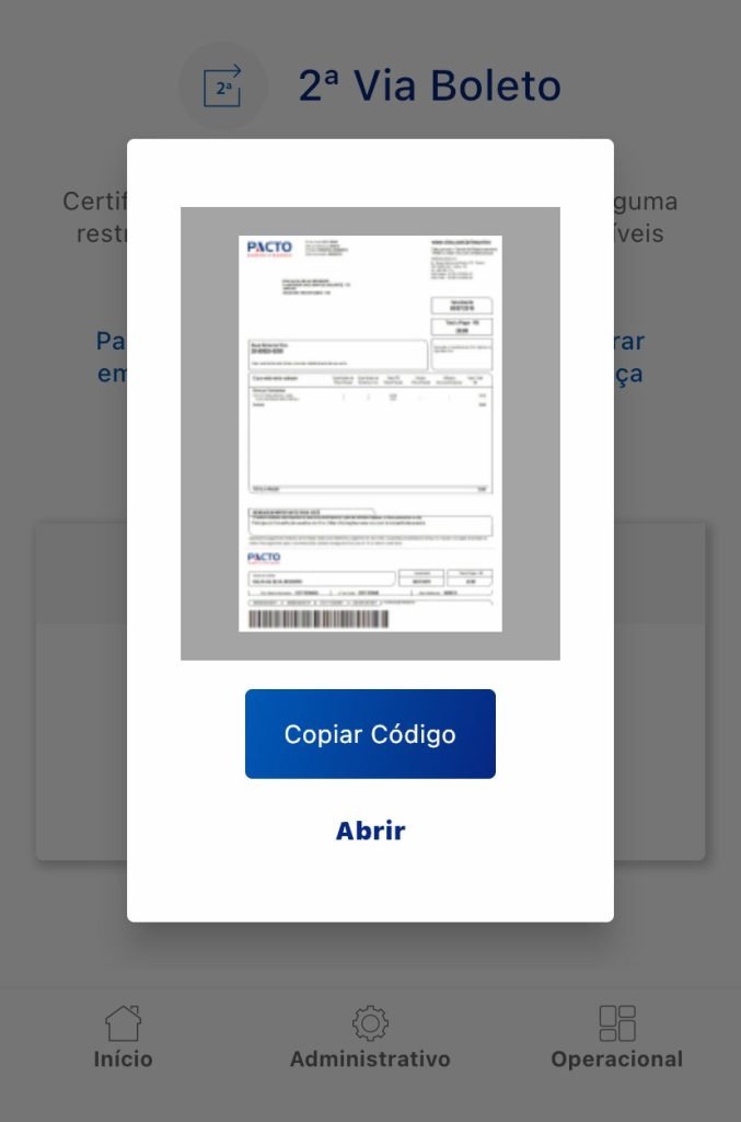 Boleto aberto no aplicativo