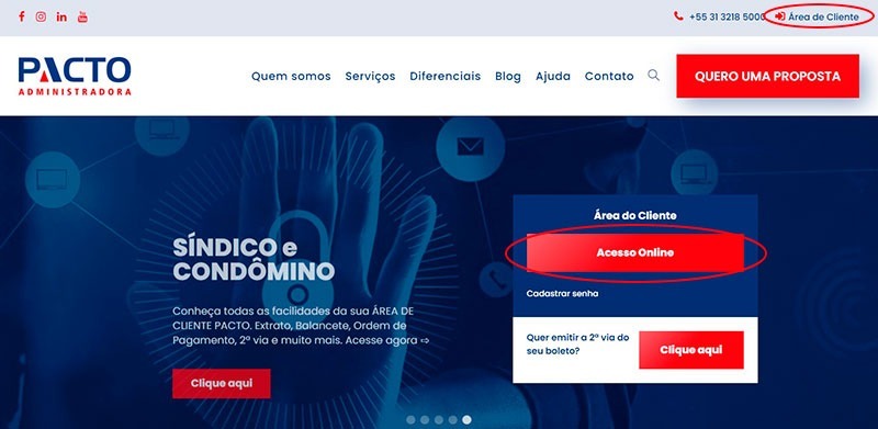 Botão Acesso Online na home